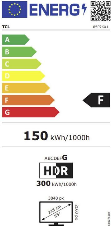 Energy Label TCL 85P7K (85", QLED, 4K)