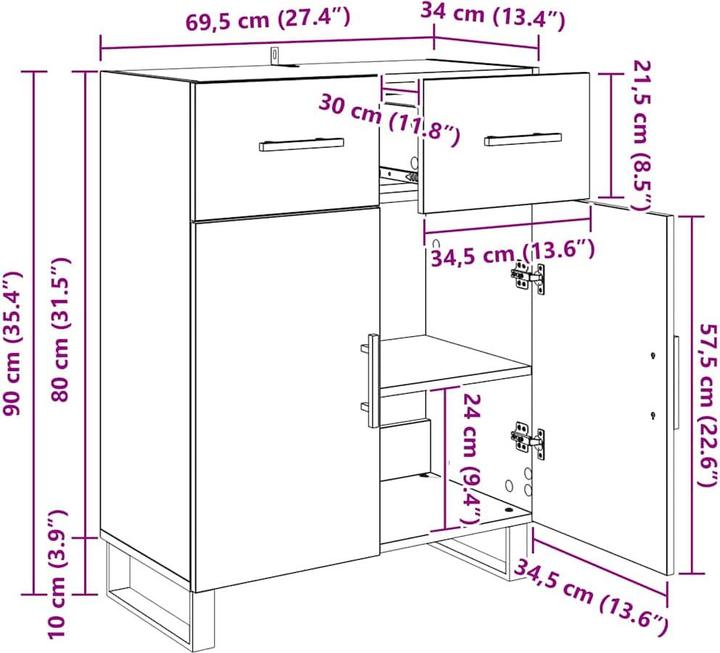 Produktbild vidaXL Sideboard-Aufbewahrung (69.50 x 34 x 90 cm)