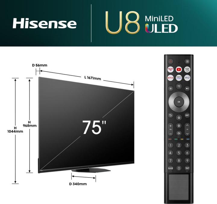 Image du produit Hisense TV 75U8NQ (75", U8NQ, Mini-LED, 4K, 2024)