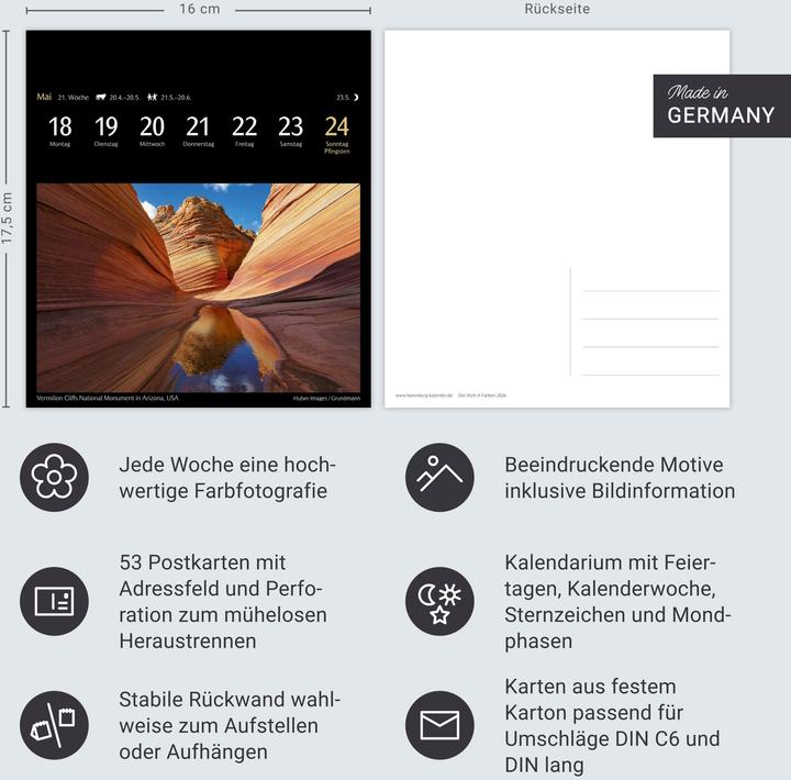 Image du produit Harenberg Die Welt in Farben Postkartenkalender 2026 - Kalender mit 53 Postkarten (Couverture rigide, Allemand)