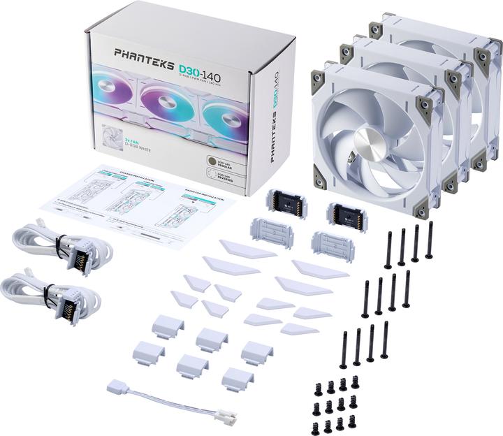 Image du produit Phanteks D30 PWM Regular Airflow, Ventilateur D-RGB, pack de 3 - 140mm, blanc (140 mm, 3 x)