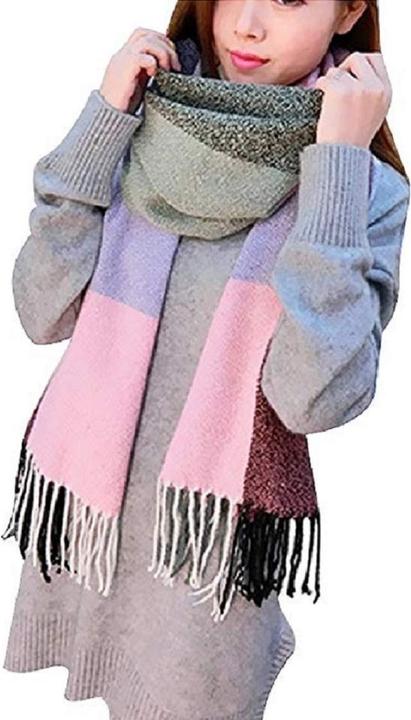Immagine prodotto Only-Bags.Store Sciarpa triangolare a quadri, sciarpa pashmina, sciarpa morbida con nappe, sciarpa a portafoglio