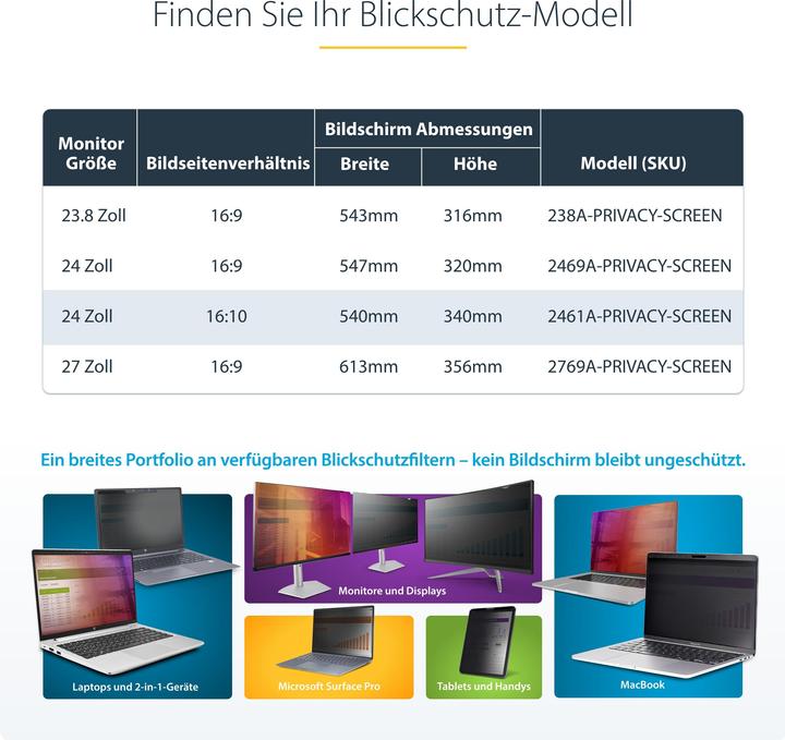 Image du produit StarTech COM 60,96cm 24 pouces 16:10 Moniteur d'ordinateur Filtre anti-regard Filtre suspendu/filtre (24.02", 16 : 10)