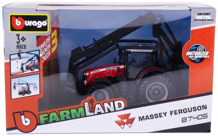 Immagine prodotto Bburago 18/31671 Trattore Massey Ferguson 8740S Scala ufficiale 1:32 rosso metallizzato con trazione