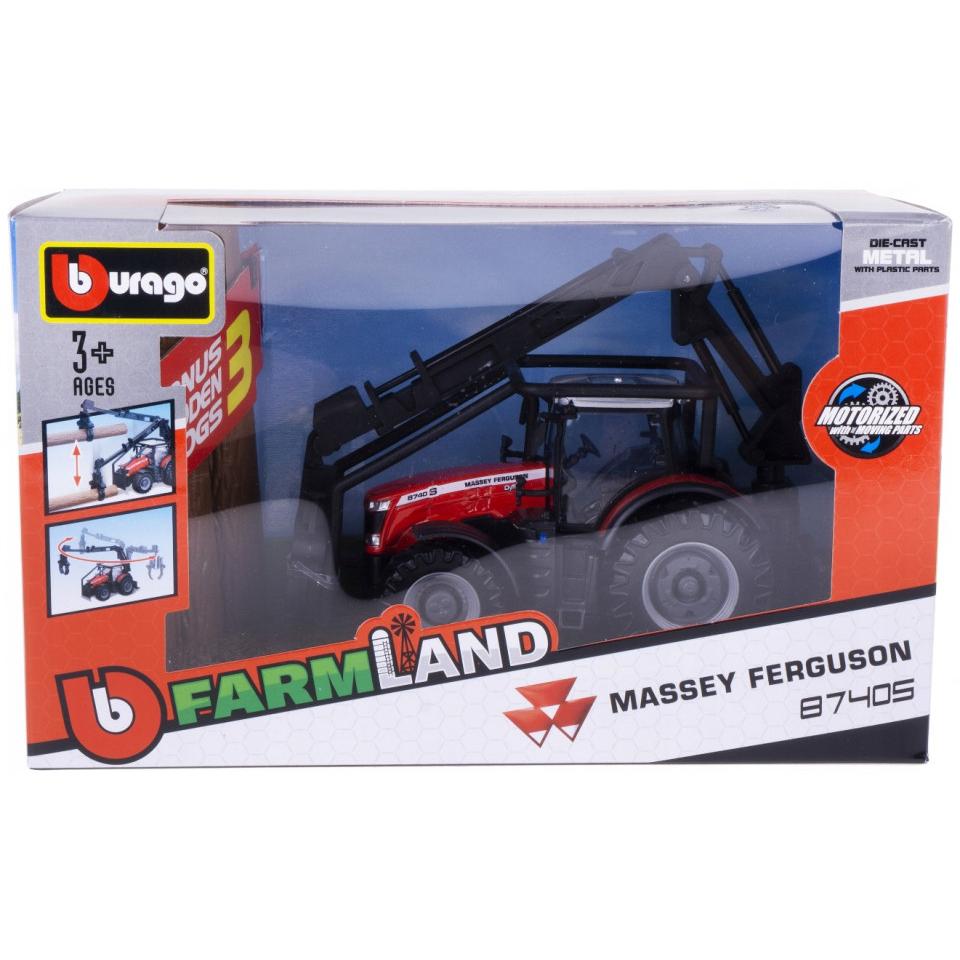 Thumbnail - Bburago 18/31671 Massey Ferguson 8740S tractor Official scale 1:32 metallic red with drive, loader a
