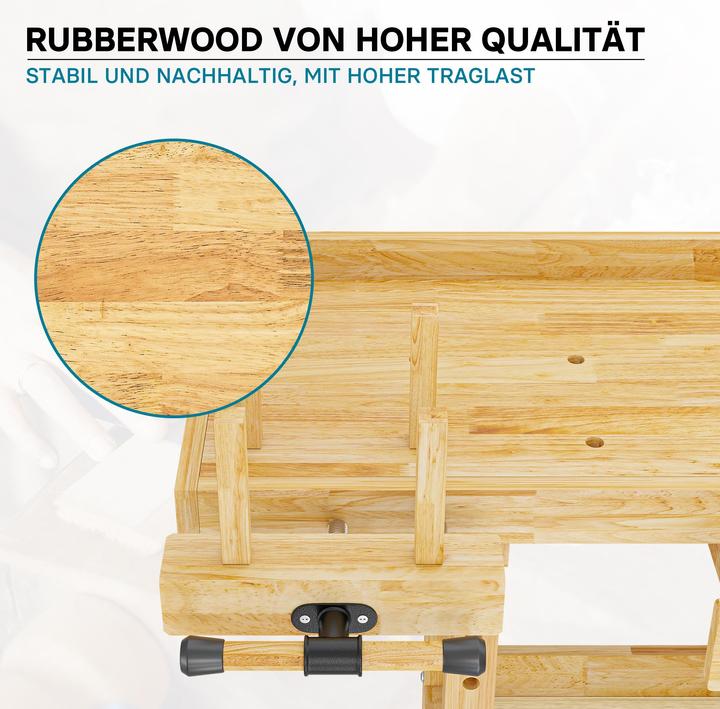 Actual product image Wiltec Workbench 151x61.5x86cm wooden workbench 150kg workbench planing bench (61.50 cm, 151 cm)