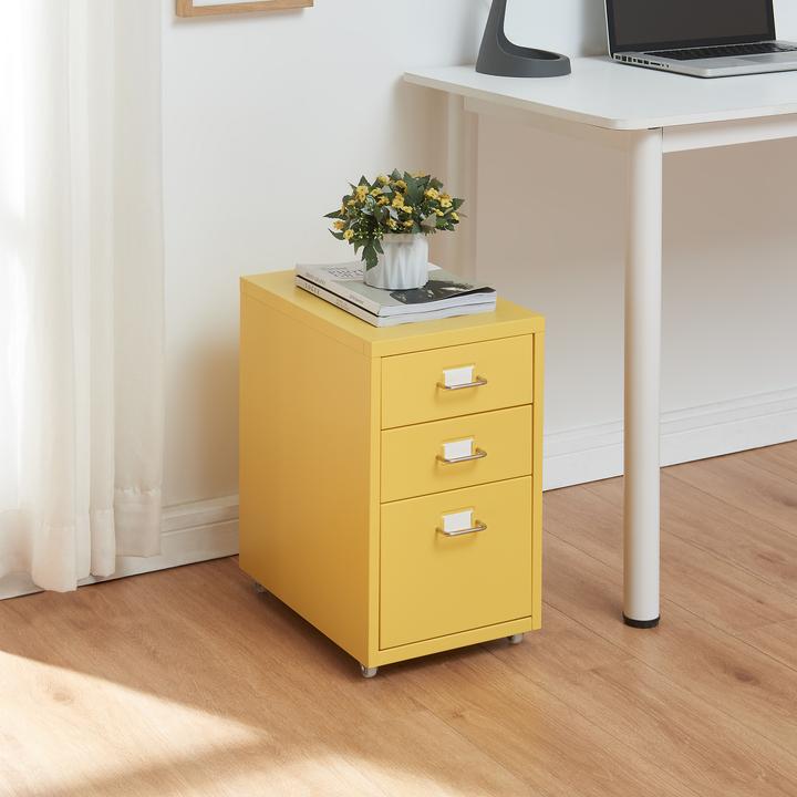 Produktbild En.Casa Rollcontainer Kökar mit 3 Schubladen 48x28x41 cm Gelb (48 x 28 x 41 cm)