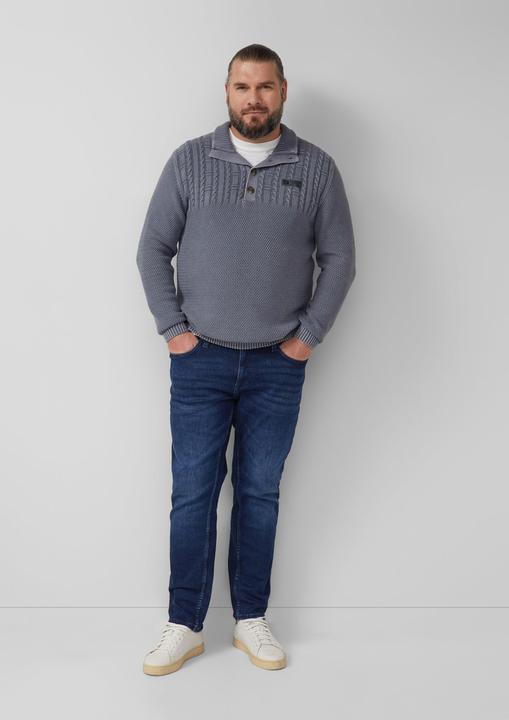 Produktbild s.Oliver Strickpullover Strukturmix-Troyer aus Baumwolle mit Garment Dye (4XL)