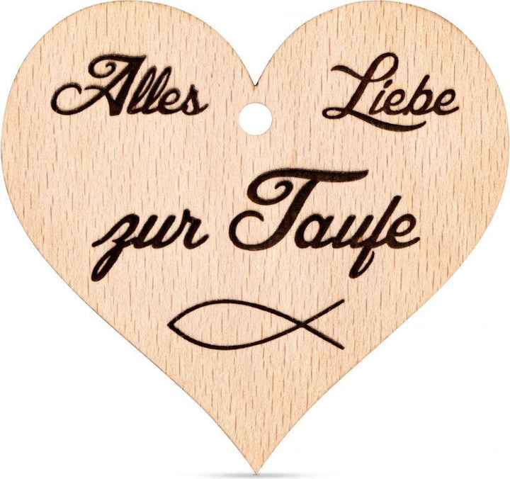 Produktbild ZNatur Herz Holz Anhänger Geschenk Deko mit Gravur Alles Liebe zur Taufe No.91
