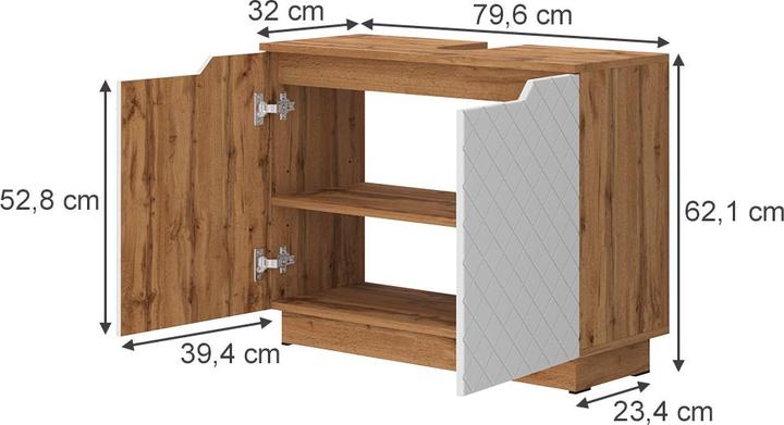 Actual product image Vicco Waschbeckenunterschrank Lotta, Eiche/Weiss mit Kachelstruktur, 79.6 x 62.1 cm mit 2 Türen (79.60 x 32 x 62.10 cm)