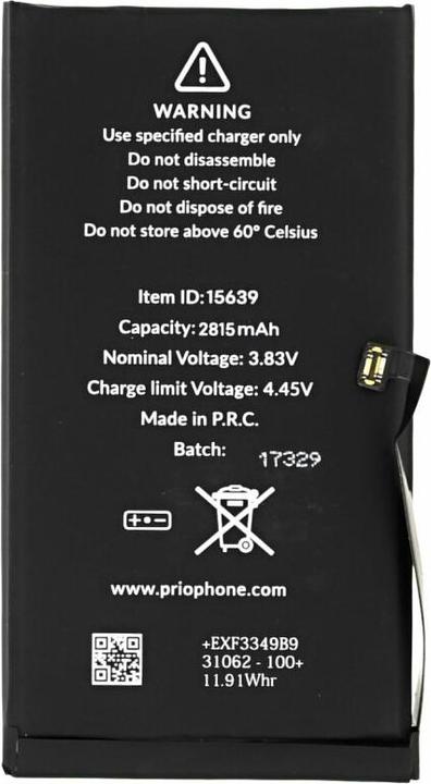 Actual product image prio Battery for Apple iPhone 12 / 12 Pro (Universal APN) (Rechargeable battery, iPhone 12, iPhone 12 Pro)