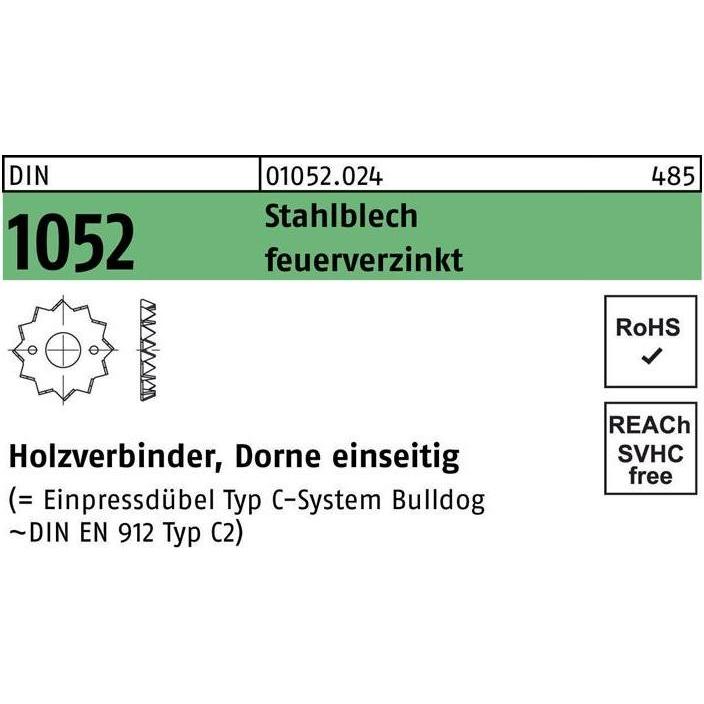Reyher, Baubeschläge + Holzverbinder, Holzverbinder DIN 1052 einseitig 62 M12 Stahlblech feuerverzinkt feuerverzinkt (Ru...