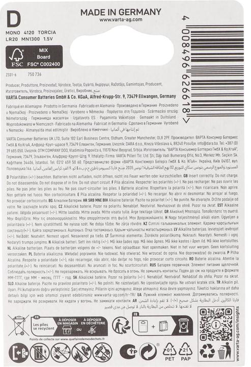 Image du produit Varta Energy (2 pcs, D / LR20 / Mono / R20, 15800 mAh)