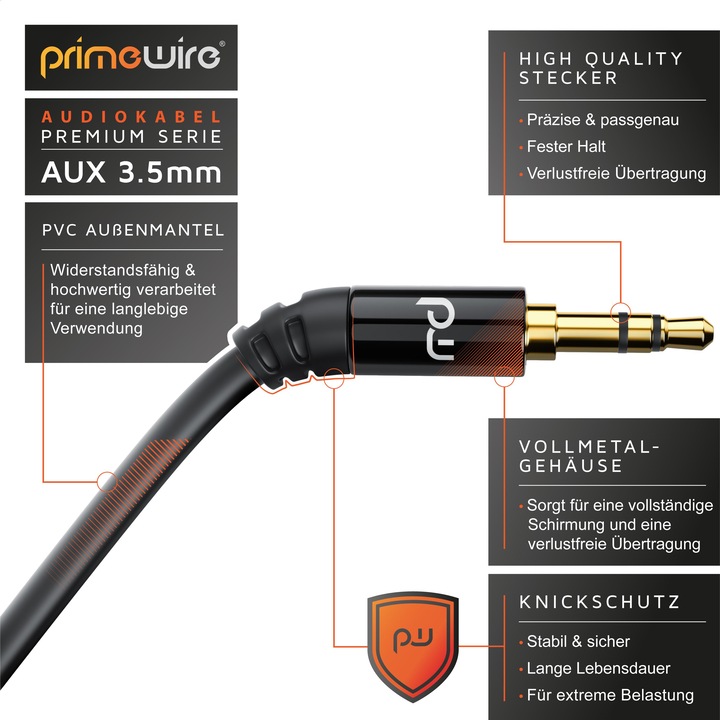 Produktbild Primewire 3,5mm Klinke Audio Kabel, AUX, HiFi Audio Klinkenkabel / Verlängerungskabel (7.50 m, 3.5mm Klinke (AUX))