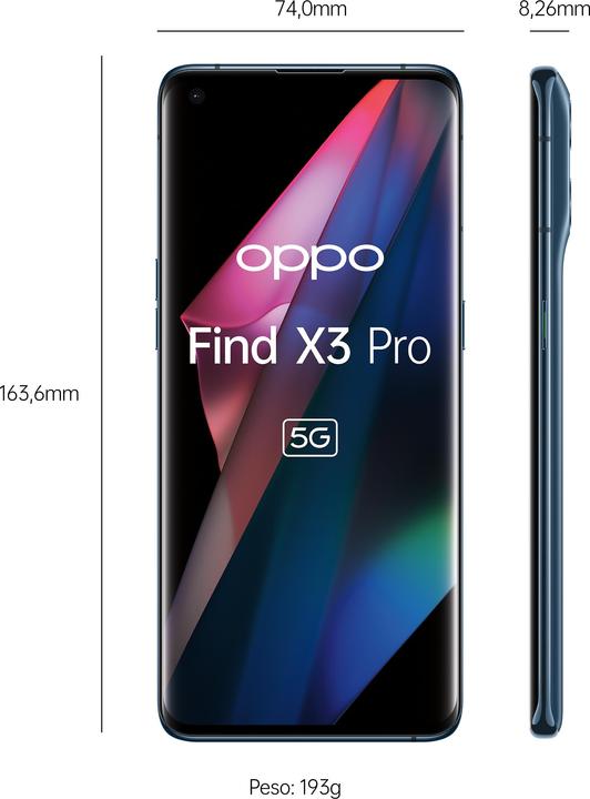 Produktbild OPPO Find X3 Pro (256 GB, Blue, 6.70", SIM + eSIM, 5G)