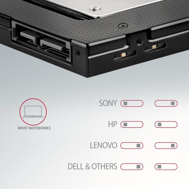 Actual product image Axagon RSS-CD12 2.5 inch SSD/HDD adapter for optical drive, 12.7 mm, LED