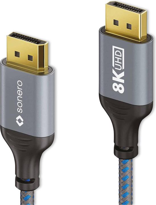 Actual product image Sonero DisplayPort cable, male/male, 8K60, grey/blue, 2 m (2 m, DisplayPort, 1.4)