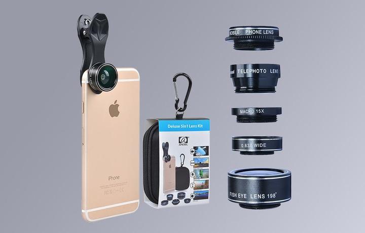 Actual product image Apexel APL-DG5H 5-in-1 Mobile Lens Kit