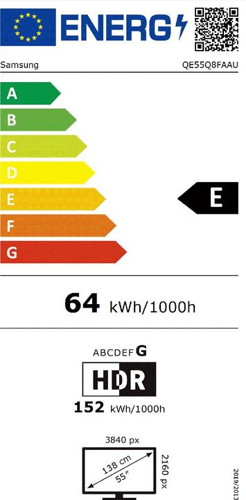Etichetta energetica Samsung Fernseher QE55Q8FAAUXXH QLED 4K (55", QLED, 4K, 2025)
