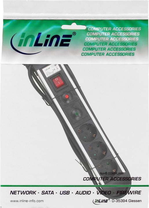 Actual product image InLine Aluminium socket strip (6x, CEE 7/3, 1.50 m)