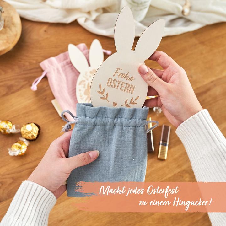 Immagine prodotto Papierdrachen 2 sacchetti di Pasqua in mussola con ritagli di legno Set 02 (Borsa da regalo, 2 x)