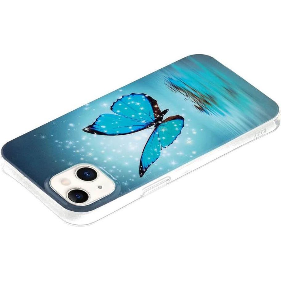 Thumbnail - Cover-Discount iPhone 15 Plus - Nachtleuchtende Silikon Hülle Blue Butterfly (Apple iPhone 15 Plus), Smartphone Hülle, B...