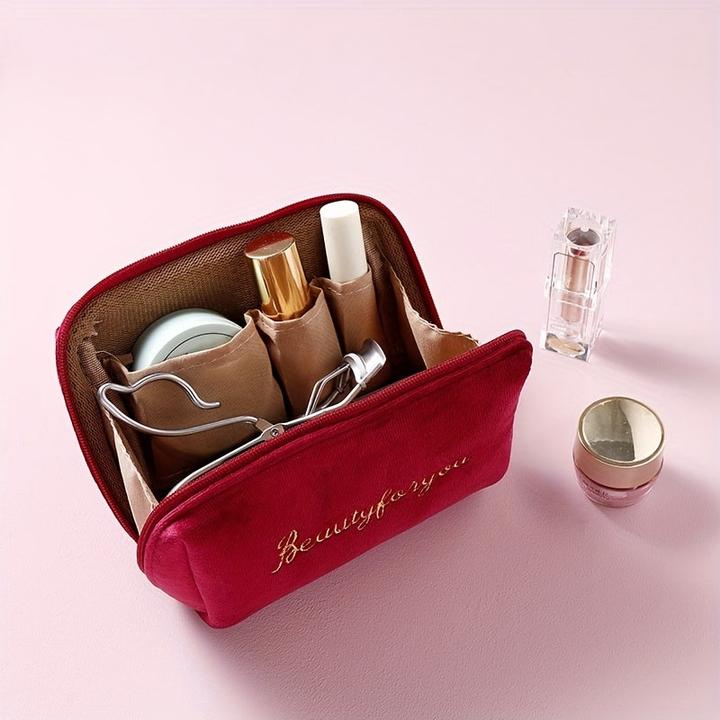 Actual product image Only-Bags.Store Weicher Buchstabe Stickerei Mini-Kosmetiktasche, Reissverschluss solide Farbe niedlich Make-up-Münze