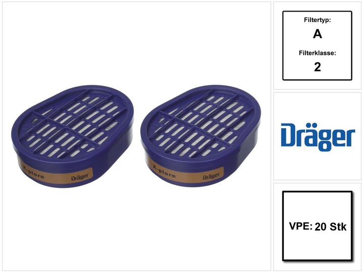 Dräger X-plore A2 Filtre à baïonnette pour X-plore 3300 3500 5500, 20 pcs. (6738873) (A2, 1x)