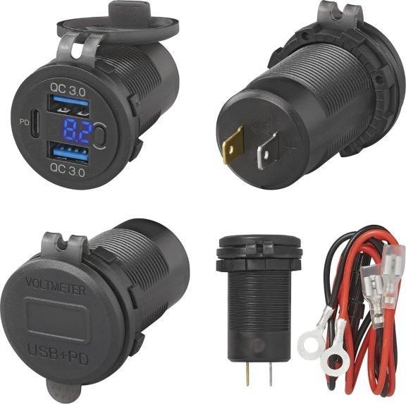 Produktbild ProPlus USB-Einbausteckdose dreifach mit 2x Typ A und 1x Typ C + Voltmeter