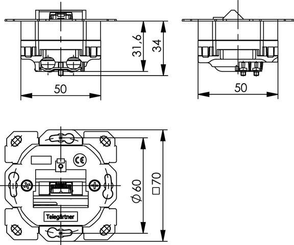 Produktbild Telegärtner Anschlussdose ISO/IEC, 1-fach, Cat.6A AMJ45 8 K Up/0
