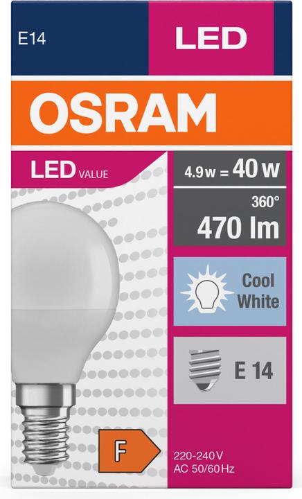 Immagine prodotto Osram Lampada LED Value Classic (E14, 4.90 W, 470 lm, 10 x, F)