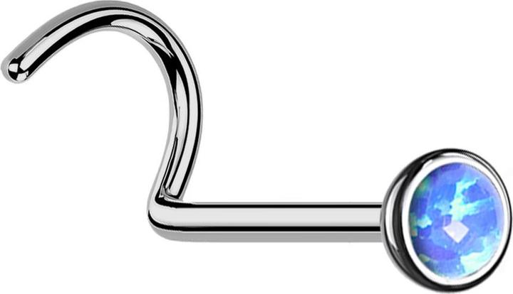 Image du produit Star Piercing Clou de nez courbé argent demi-sphère avec opale bleue (sans laiton, Titane)