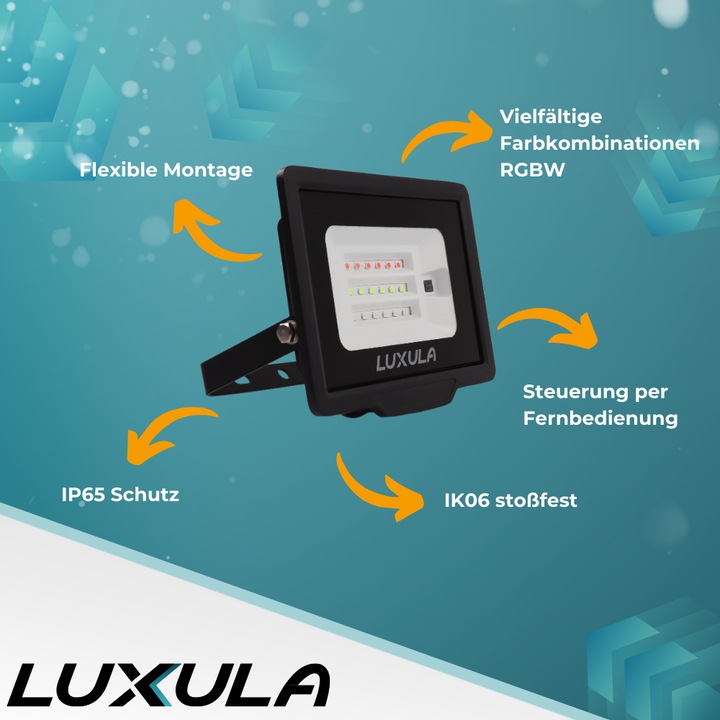 Produktbild Luxula RGB LED-Fluter LX400184, 100W, IP65, schwarz, mit Fernbedienung (IP65)
