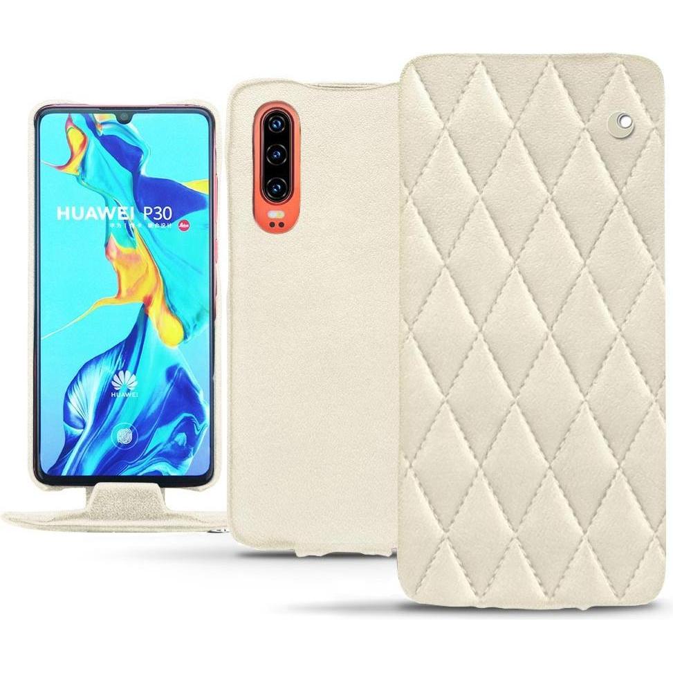 Noreve Lederschutzhülle vertikal (Huawei P30), Smartphone Hülle, Weiss