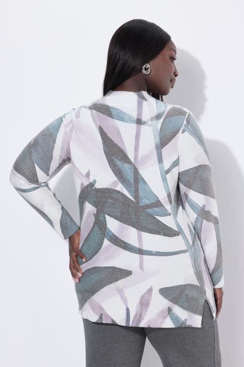 Produktbild Ulla Popken Pullover, Blätter, Pailletten, Stehkragen, Langarm (54)