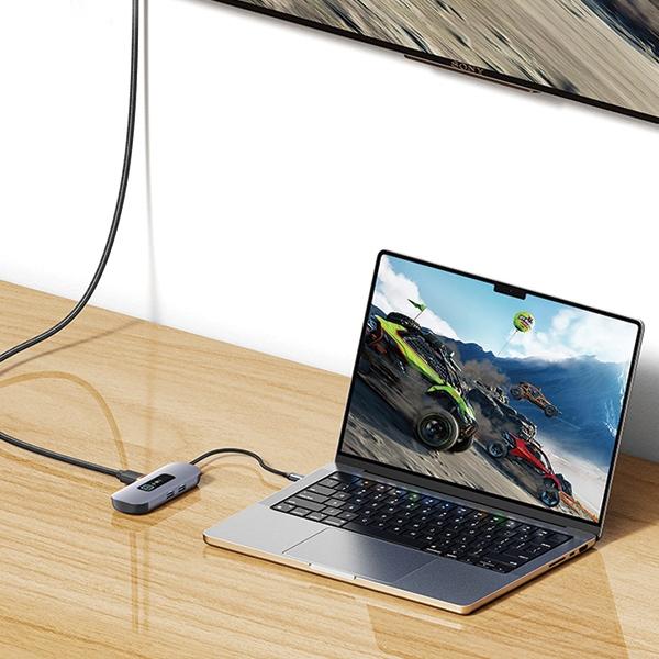 Actual product image Usams US-SJ642 PD100W 6in1 Multifunctional Type-C HUB with Light(Type-C To HDMI+USB3.0*2+TF+SD+PD100W ) (USB-C, 6 ports)