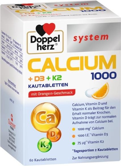 Actual product image Doppelherz Calcium 1000+D3+K2 system, 60 tablets (60 Piece, Pills)