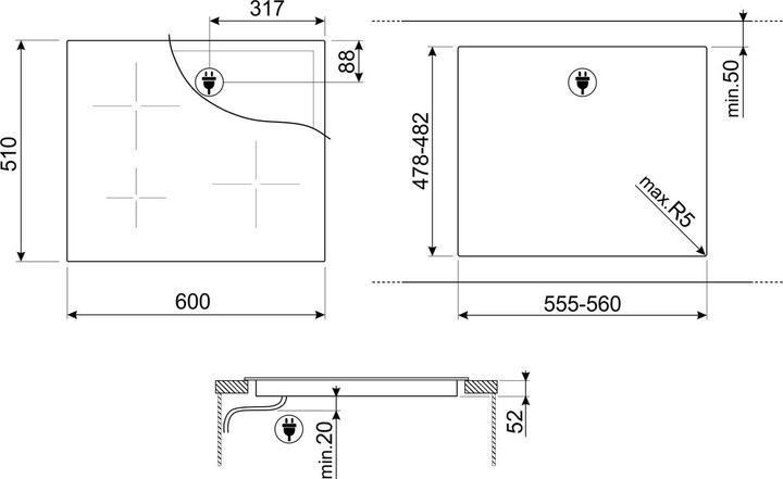 Image du produit Smeg SI2641D Table de cuisson à induction, 60 cm, vitrocéramique noire, coupe en C (60 cm, Table de cuisson électrique)