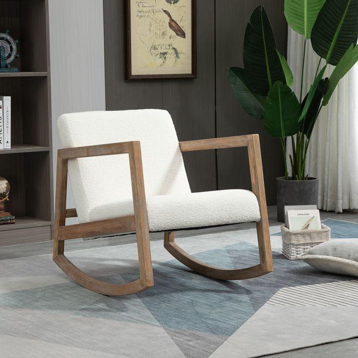 Produktbild Swisshandel24 Schaukelstuhl mit Holzrahmen gepolstert Relax Stuhl Wohnzimmersessel Lounge mit gepolsterter Sitzflä