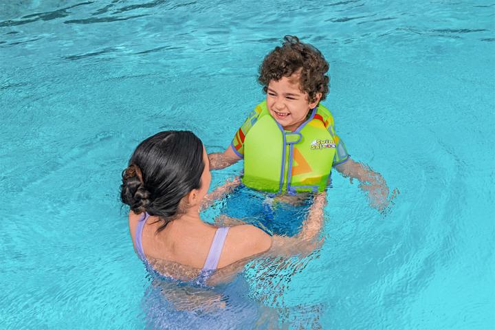 Immagine prodotto Bestway Giubbotto di salvataggio Swim Safe ABC con copertura in tessuto UPF 50+ (Taglia unica, 11 - 30 kg)
