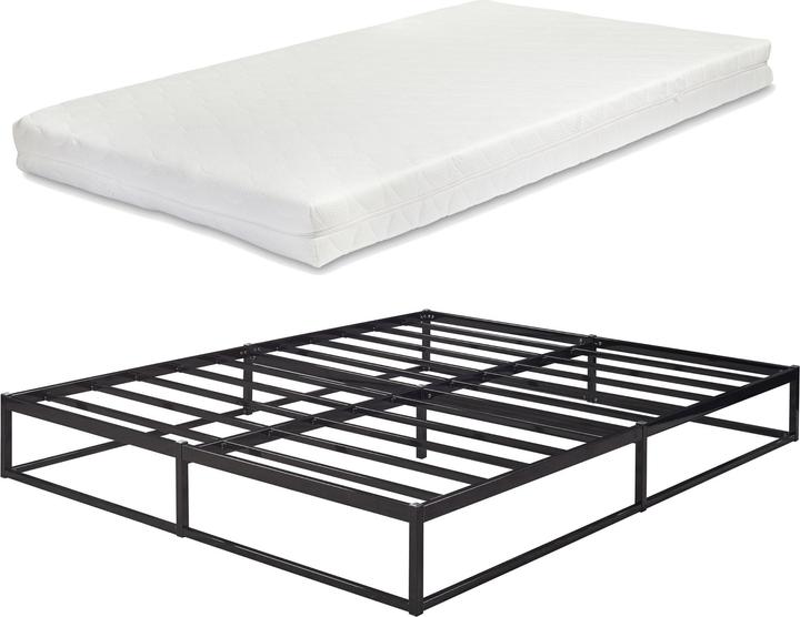En.Casa Metallbett Trerunta mit Matratze 140 x 200 cm Stahl Schwarz (140 x 200 cm)