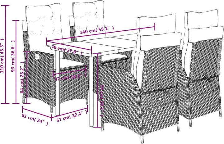 Produktbild vidaXL Garten Essgruppe (140 x 70 x 74 cm)