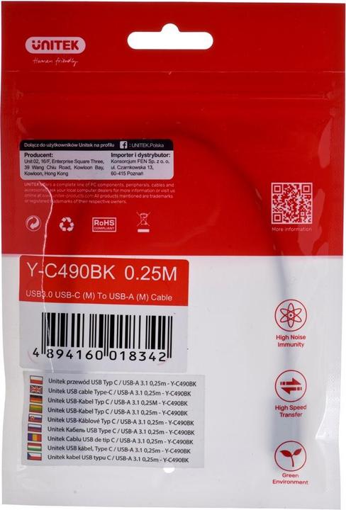Produktbild Unitek USB A – USB C (0.25 m, USB 3.0)