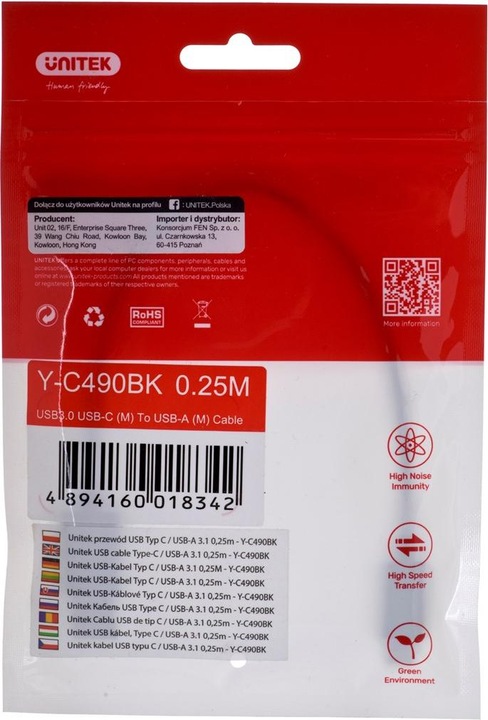 Produktbild Unitek USB A – USB C (0.25 m, USB 3.0)