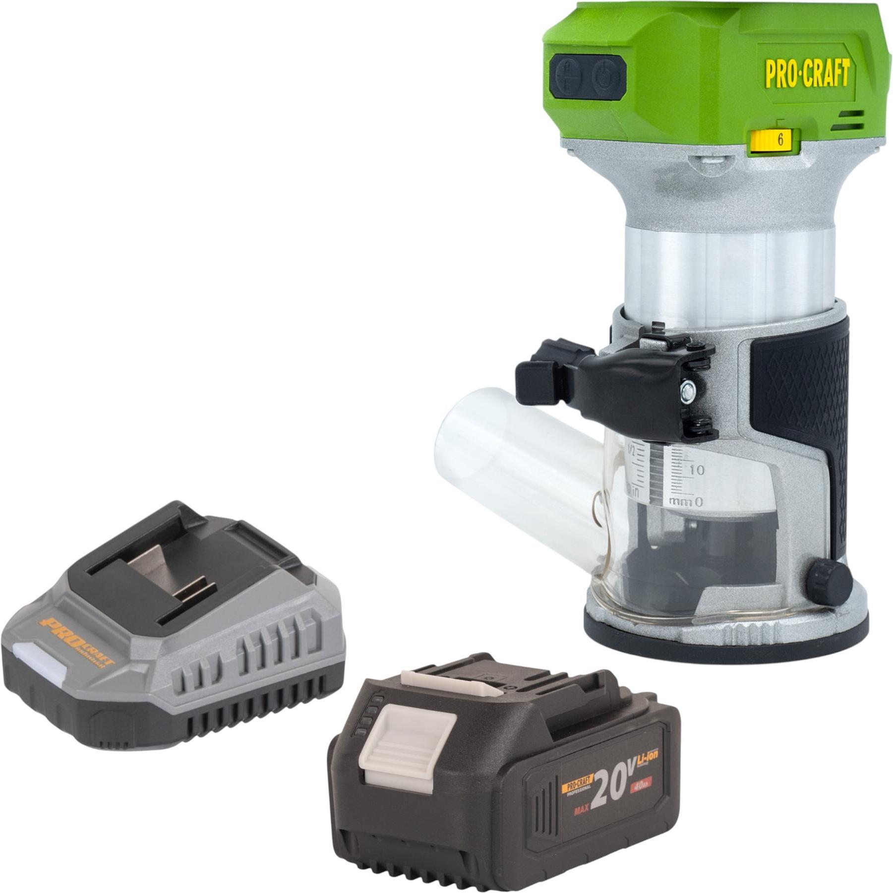 Procraft, Fresa, POB24bb Akku Multifunktionsfräse 20 V 6 / 8 mm Brushless + 1x Akku 4,0 Ah + Ladegerät