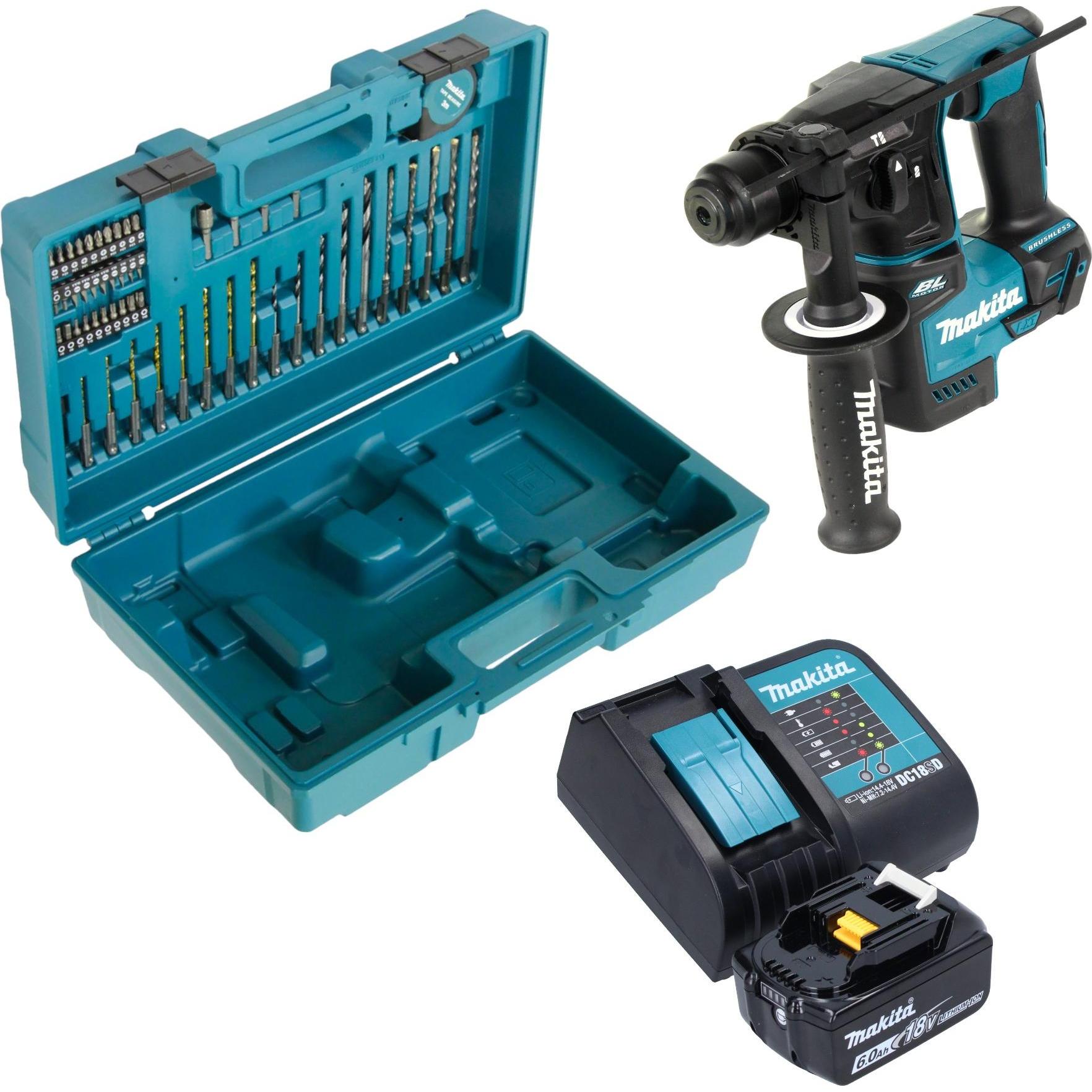 Makita, Bohrmaschine + Akkuschrauber, DHR 171 SG1X3 Akku Bohrhammer 18 V 1,2 J SDS-Plus Brushless + 1x Akku 6,0 Ah + Lad...