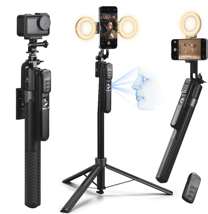 K&F Concept MS-51 1.8M Selfie Stick With Rechargeable Bluetooth Remote Control, 1/4 Screw, 2pcs Ring