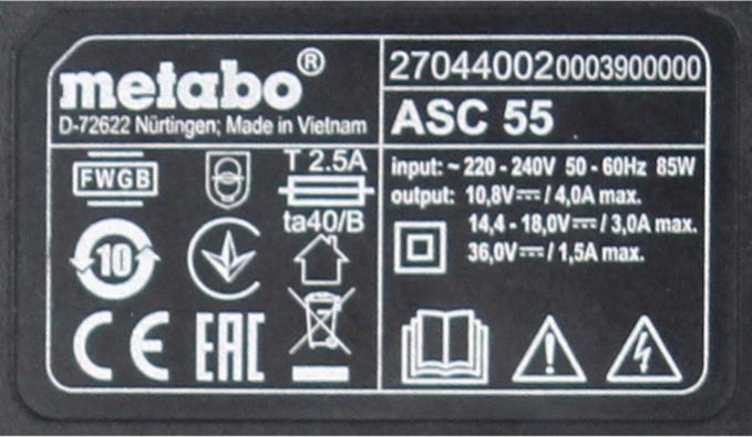 Actual product image Metabo Charger ASC 55, 12-36 V (36 V)