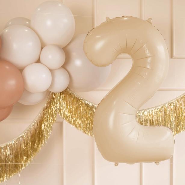 Partydeco Ballon alu Chiffre "2" Beige Pastel