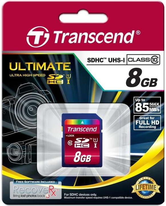 Image du produit Transcend Sdhc Ultimate 600x (8 Go, SDHC, U1, UHS-I)